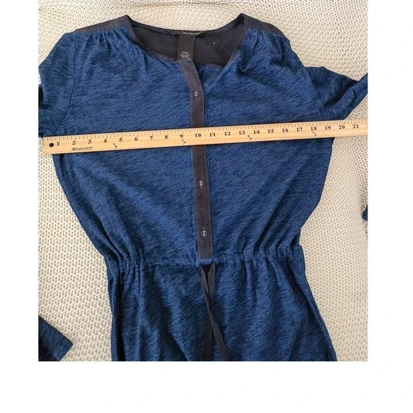 Calvin Klein Jeans Womens Navy Blue Henley Drawstring Waist Dress S -100% Cotton - Picture 7 of 8